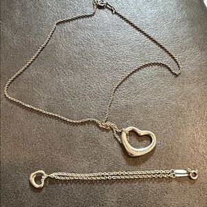 Tiffany and Co Silver Heart Pendant Necklace and Bracelet Set